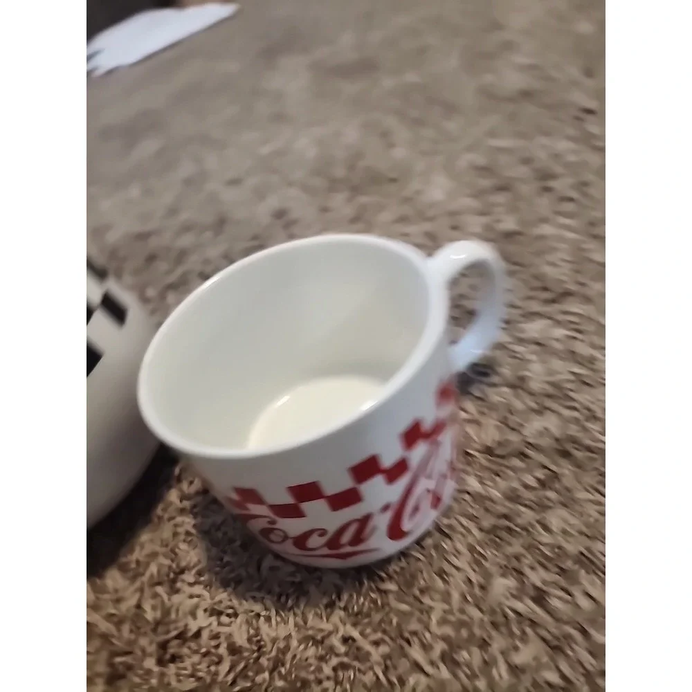 1996‎ Coca-Cola Gibson Red Black Checkered Juice Pitcher Vintage W/ 2 Mugs